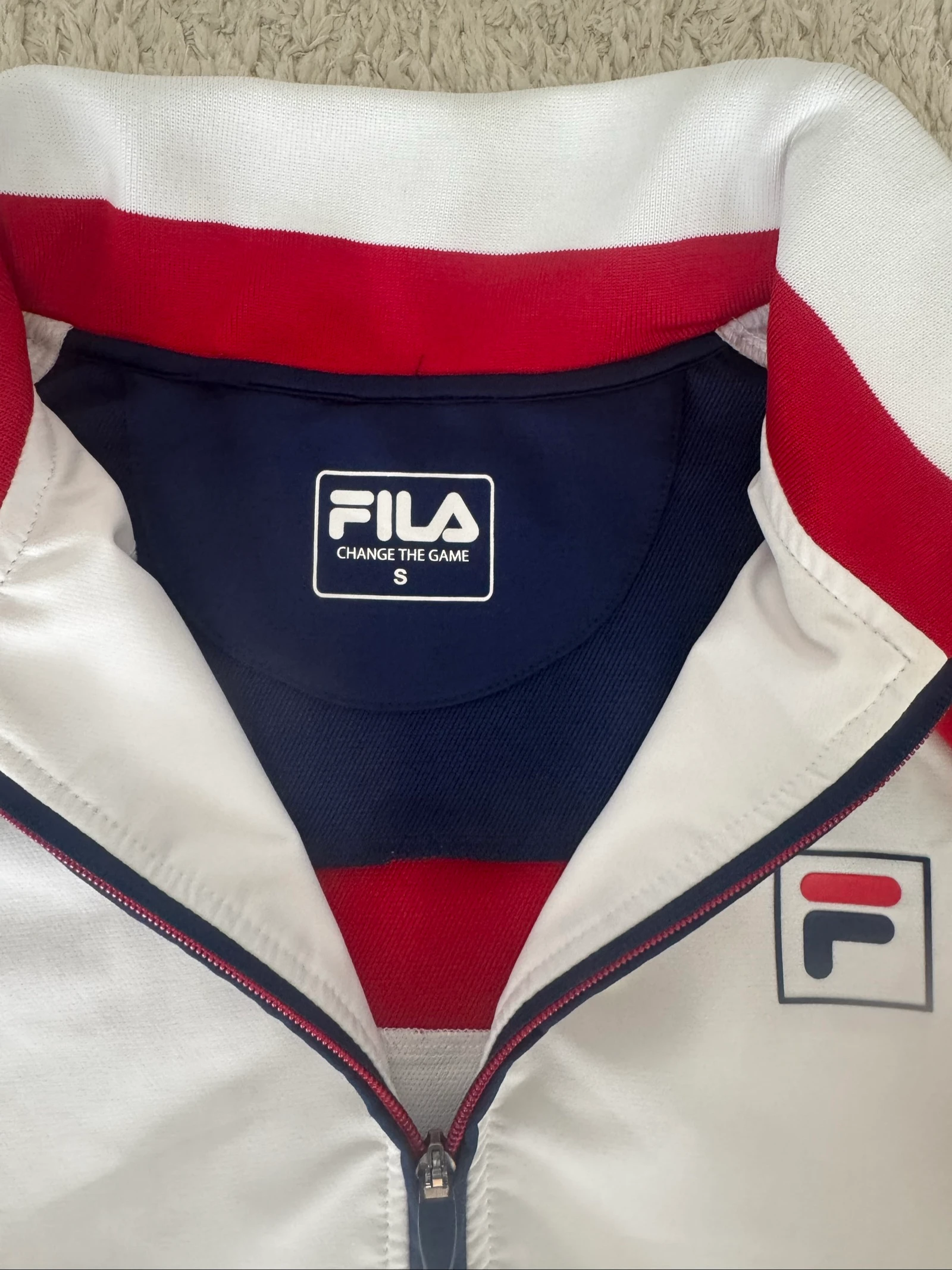 FILA Jaqueta de Treino com Zíper Branca Vermelha Azul Jaqueta Esportiva Y2K Retro Streetwear S – photo 4
